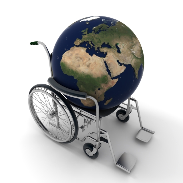 3D rendering of the Earth on a wheelchair